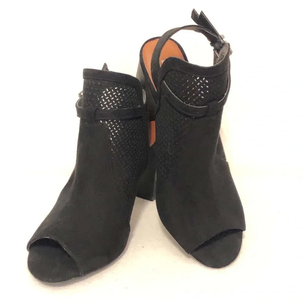 MIA Open Toe Black Sling Back Block Heels Chic Mobwife Sexy Witchy Edgy